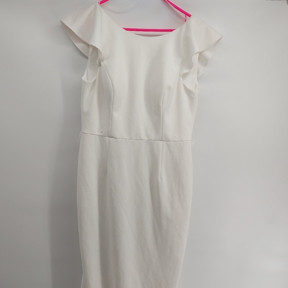 Adrianna Papell Fluttered Short Sleeve Crepe Gown WHITE WEDDING Size 10 - Picture 3 of 16